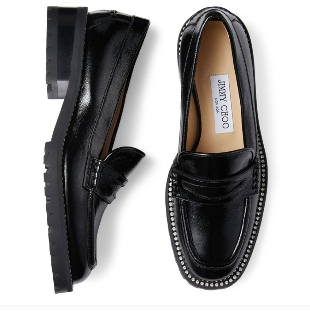 Jimmy Choo Deanna Leather Loafers with Crystal Embellishment
